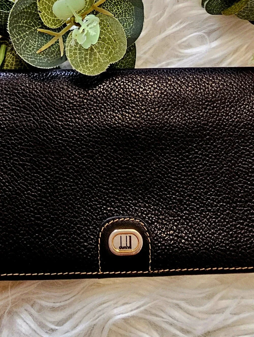 Dunhill Black Leather Long Wallet with Silver Accent preloved